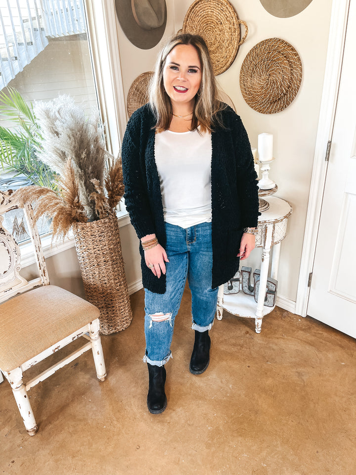 Cozy and Confident Popcorn Knit Sweater in Black - Giddy Up Glamour Boutique
