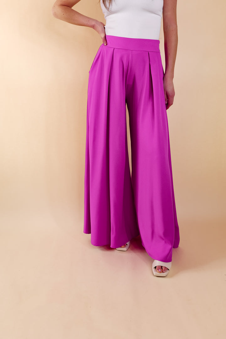 Urban Wonders Wide Leg Pants in Magenta Purple - Giddy Up Glamour Boutique