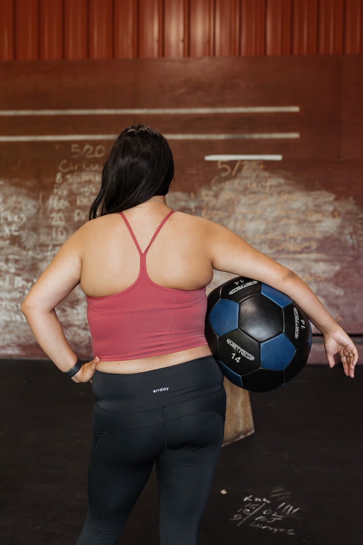 Lit & Fit Spaghetti Strap Sports Bra in Marsala Red - Giddy Up Glamour Boutique