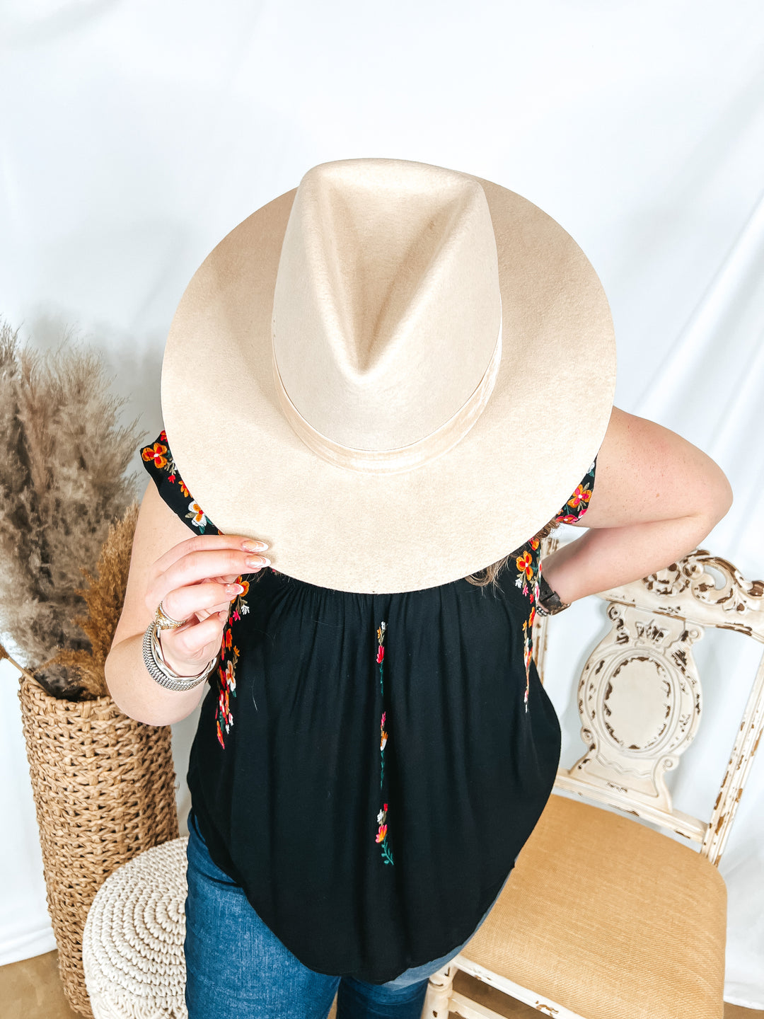 Lack of Color | Benson Triangle Crown Wool Felt Hat with Velvet Band in Ivory - Giddy Up Glamour Boutique