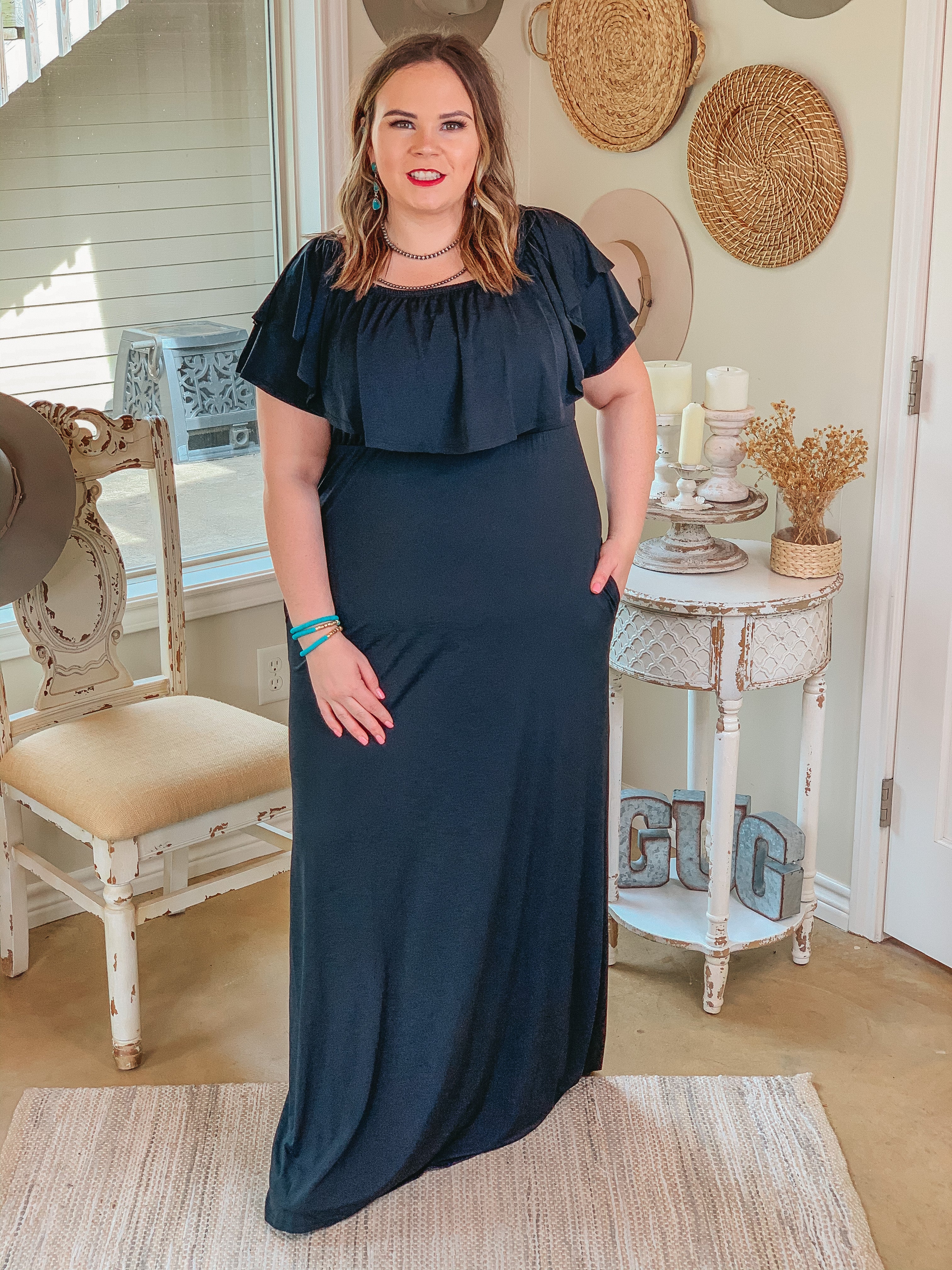 For Forever Bulgari Ruffled Maxi Dress in Black - Giddy Up Glamour Boutique