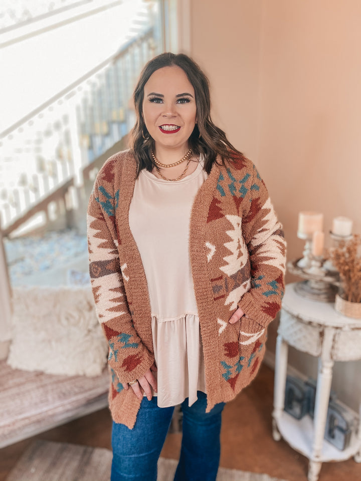 Snuggles in Sheridan Aztec Print Open Front Cardigan in Tan - Giddy Up Glamour Boutique