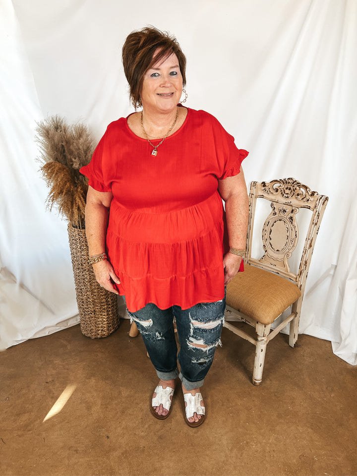 Belong To You Tiered Top with Ruffle Cap Sleeves in Red - Giddy Up Glamour Boutique