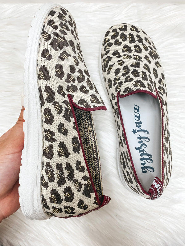 Very G | Sporting Style Knit Slip On Sneakers in Ivory Leopard