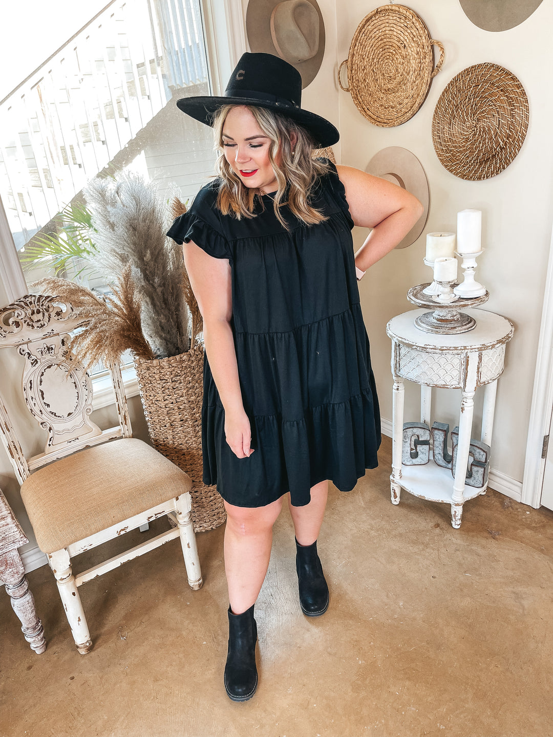 Instant Attraction Solid Ruffle Tiered Dress in Black - Giddy Up Glamour Boutique
