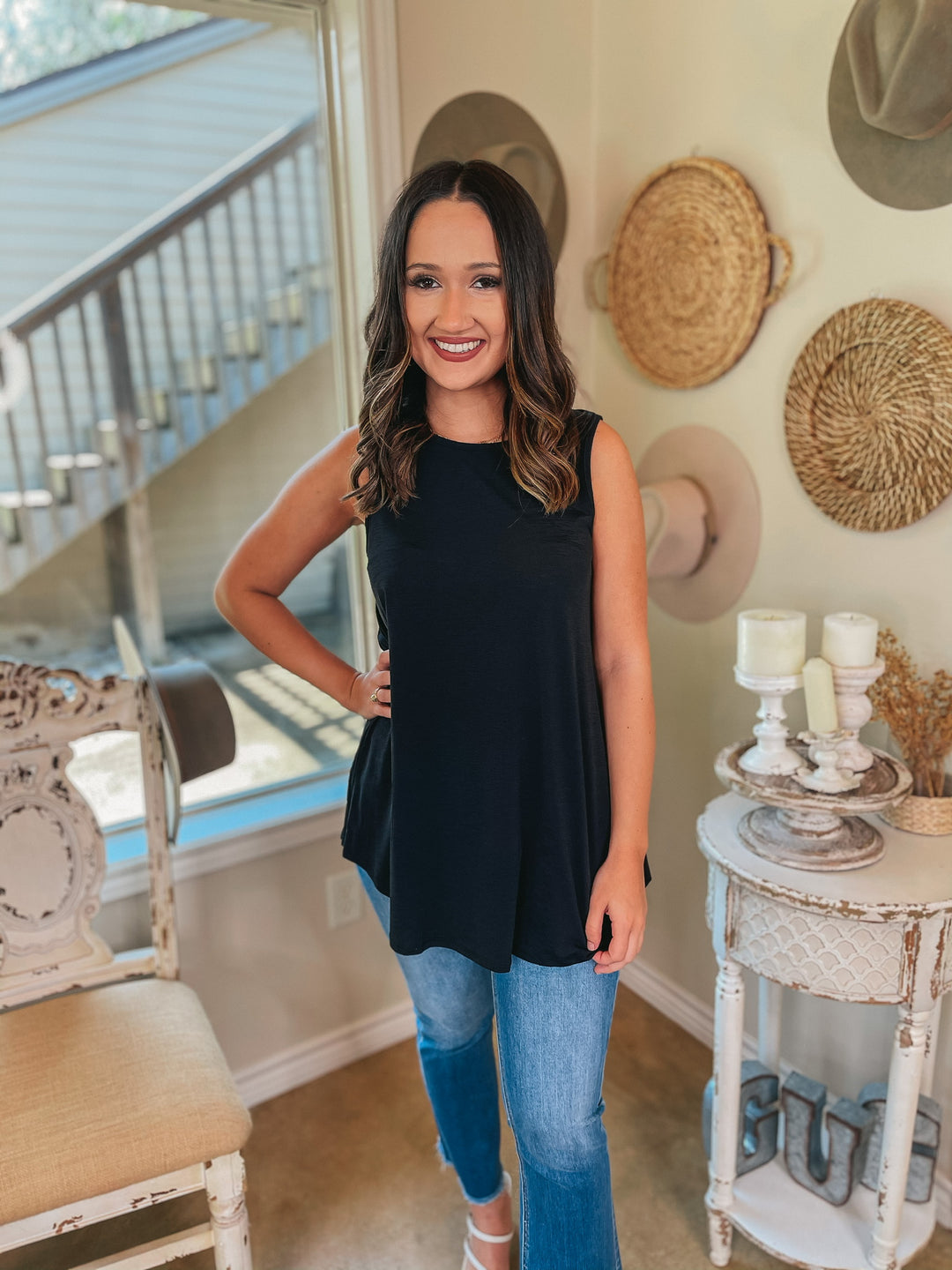 Give Me Joy Solid Bulgari A-Line Tank Top in Black - Giddy Up Glamour Boutique