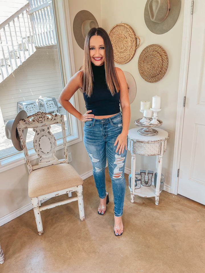 Queen of Comfort  High Neck Ribbed Sleeveless Crop Top in Black - Giddy Up Glamour Boutique