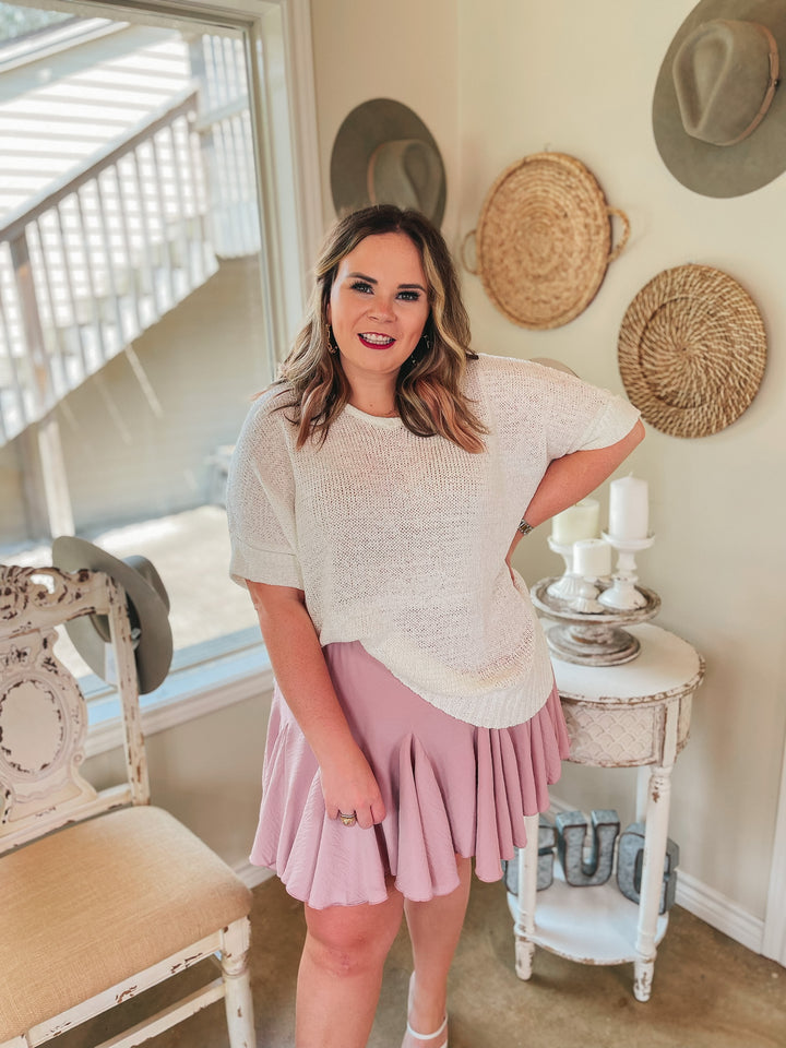 Afternoon Flights Ruffle Mini Skirt in Dusty Pink - Giddy Up Glamour Boutique