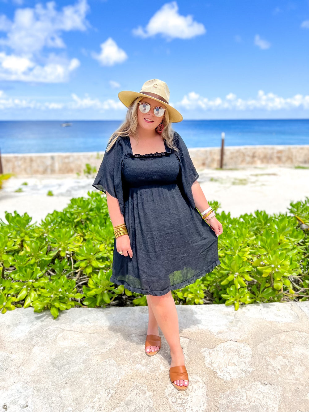 Dream And Dance Smocked Bodice Dress in Black - Giddy Up Glamour Boutique