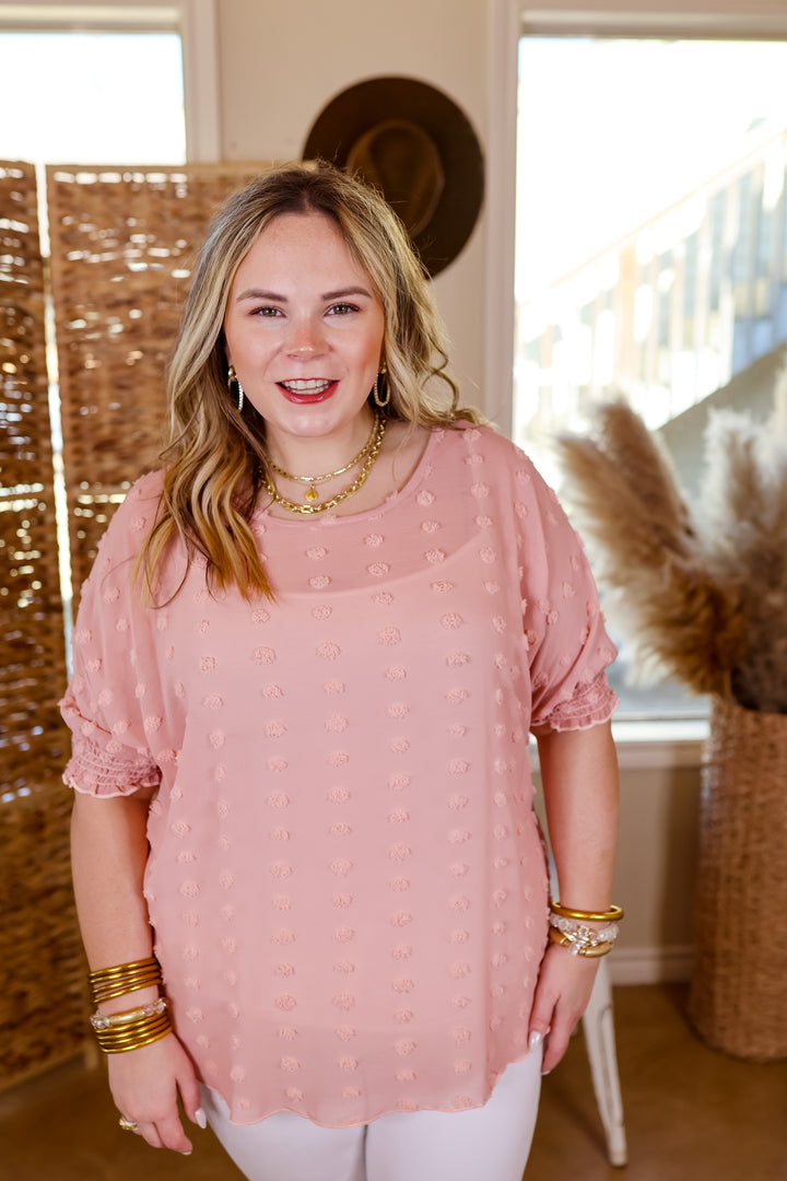Changemaker Swiss Dot Top with Half Sleeves in Blush Pink - Giddy Up Glamour Boutique