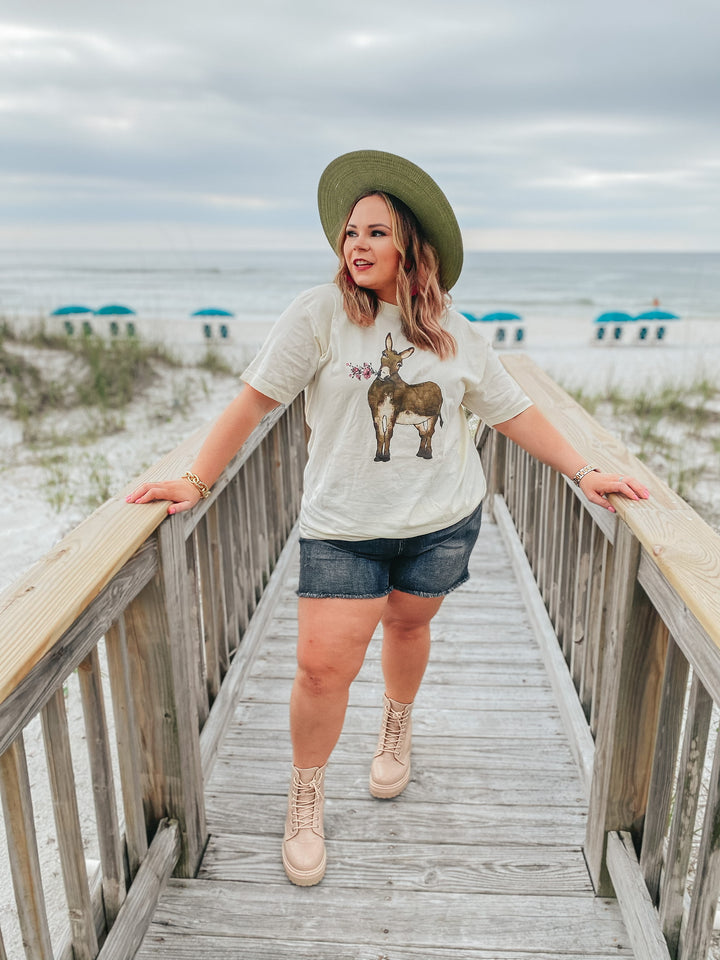 Bouquet Burro Graphic Tee with Pink Crystal Accents in Ivory - Giddy Up Glamour Boutique