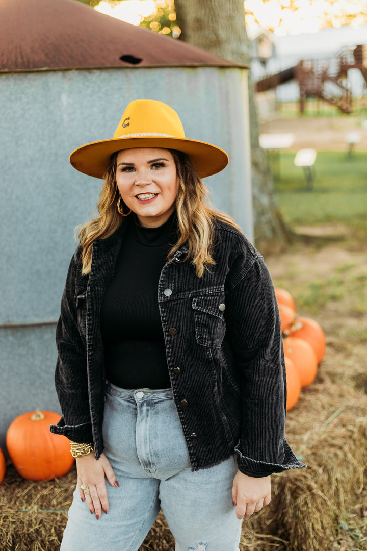 Charlie 1 Horse | Smoke Show Wool Felt Hat with Lace and Leather Band and Turquoise Slab - Giddy Up Glamour Boutique