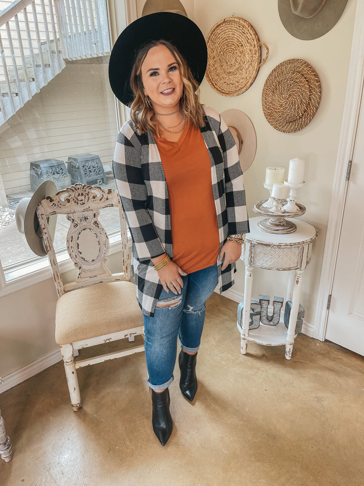 All Eyes On You Buffalo Plaid Cardigan in Ivory & Black - Giddy Up Glamour Boutique