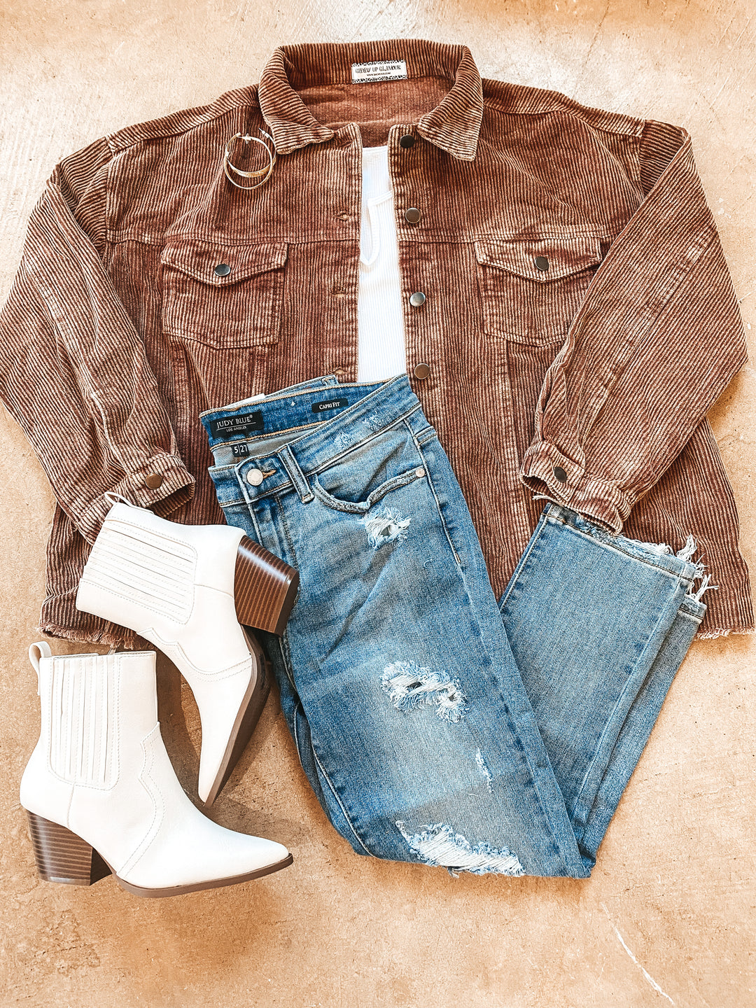 Vermont Stroll Corduroy Cropped Shacket in Brown - Giddy Up Glamour Boutique