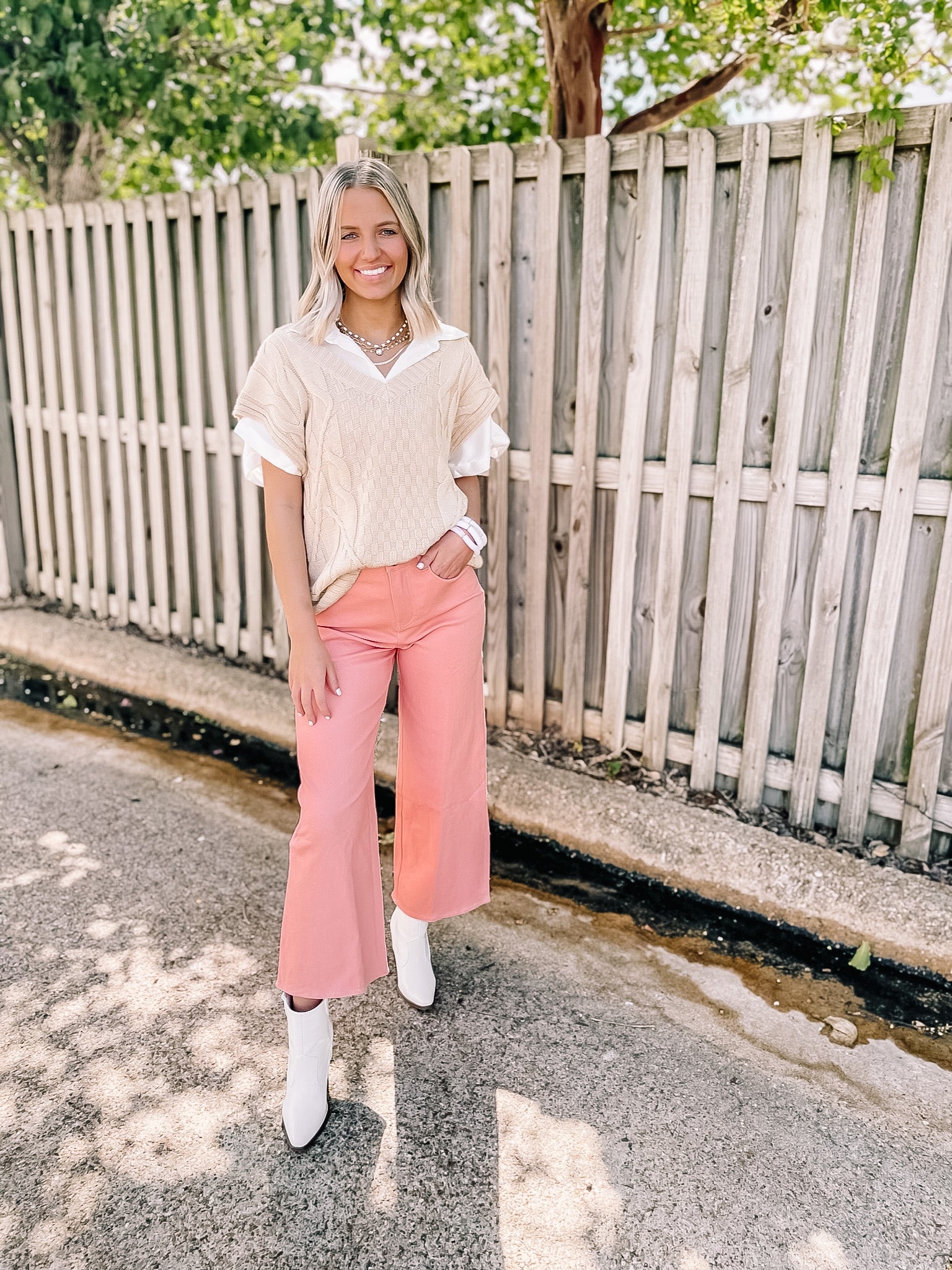 Chic Meet Up Wide Leg Cropped Denim Jeans in Coral