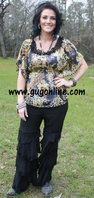 Fancy Black and Gold Blouse - Giddy Up Glamour Boutique