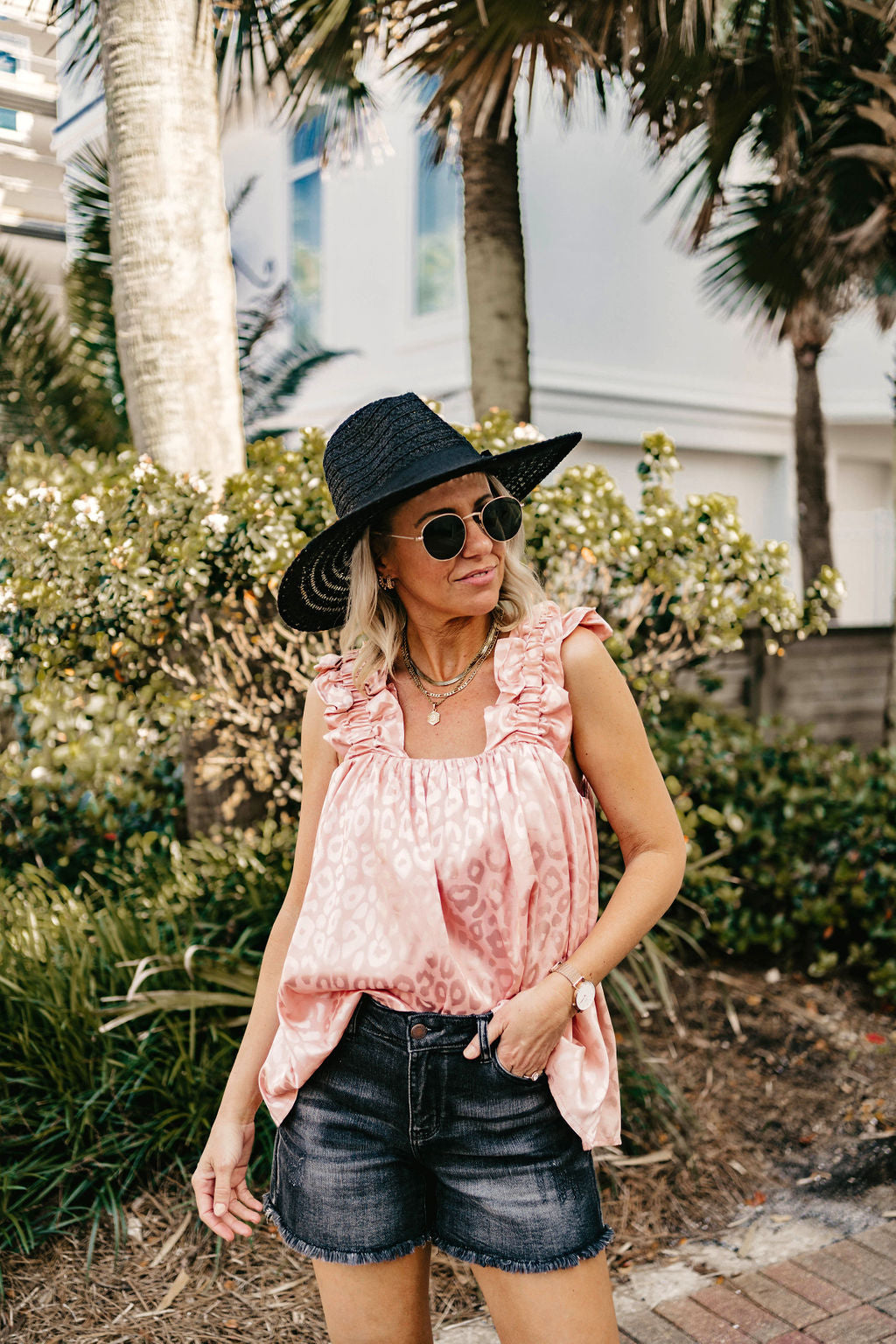 Throwing Shade Wide Brim Hat with Black Band in Black - Giddy Up Glamour Boutique