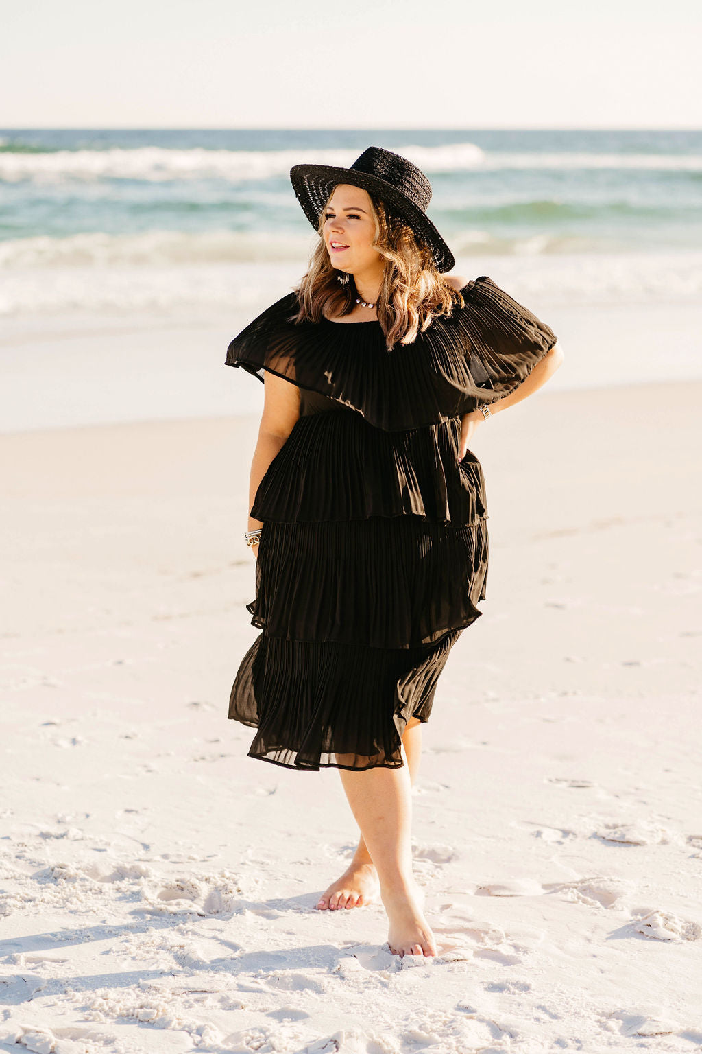 Throwing Shade Wide Brim Hat with Black Band in Black - Giddy Up Glamour Boutique