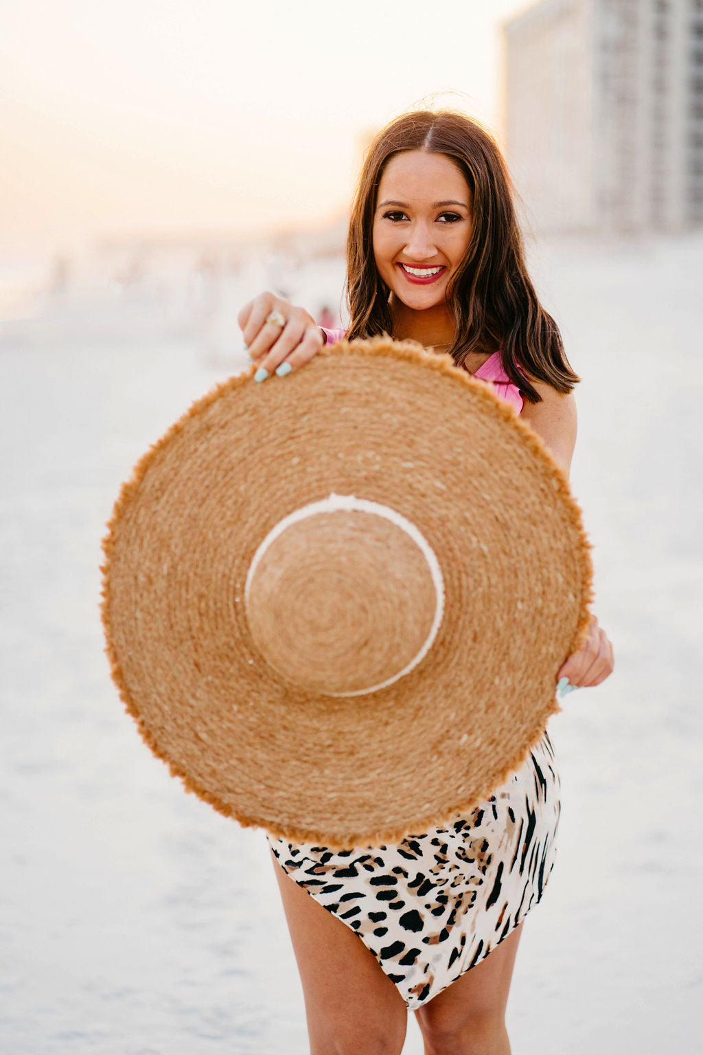 The Sharpay Oversized Floppy Hat with Canvas Band in Natural Straw - Giddy Up Glamour Boutique