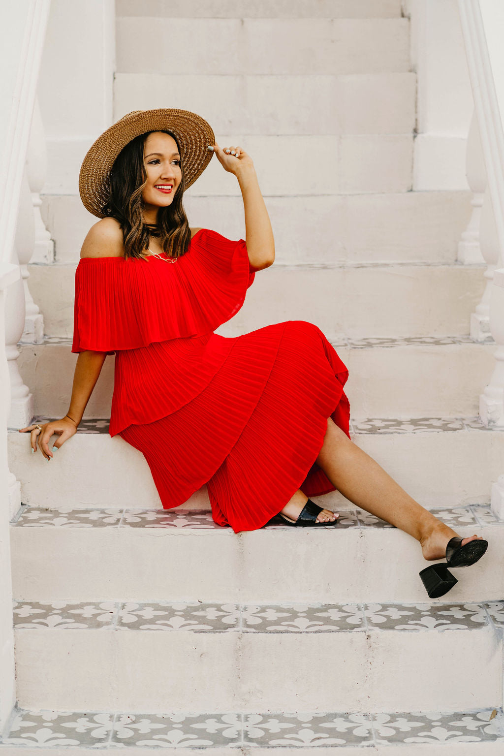 Take My Hand Off the Shoulder Ruffle Tiered Dress in Red - Giddy Up Glamour Boutique