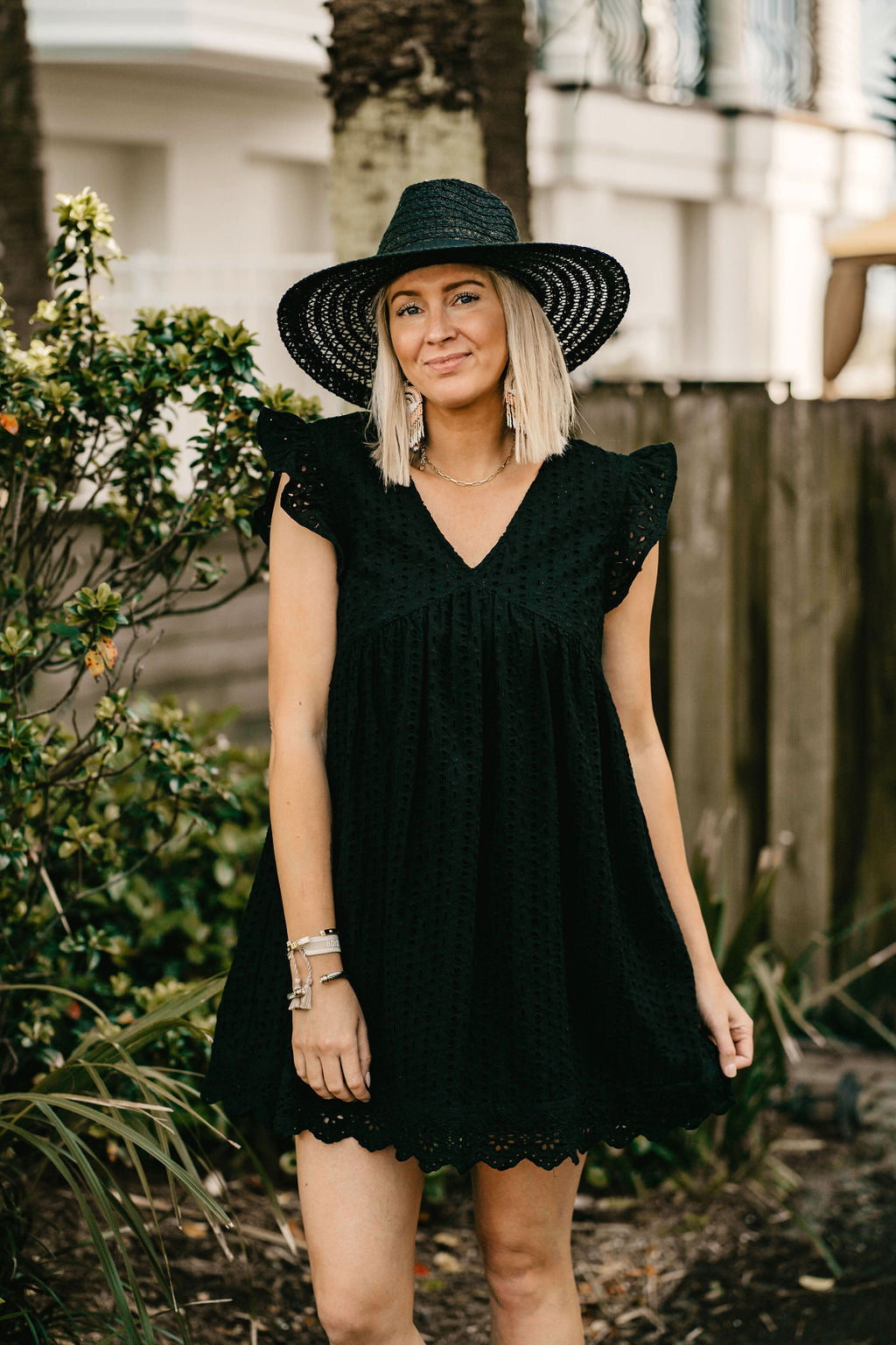 Throwing Shade Wide Brim Hat with Black Band in Black - Giddy Up Glamour Boutique