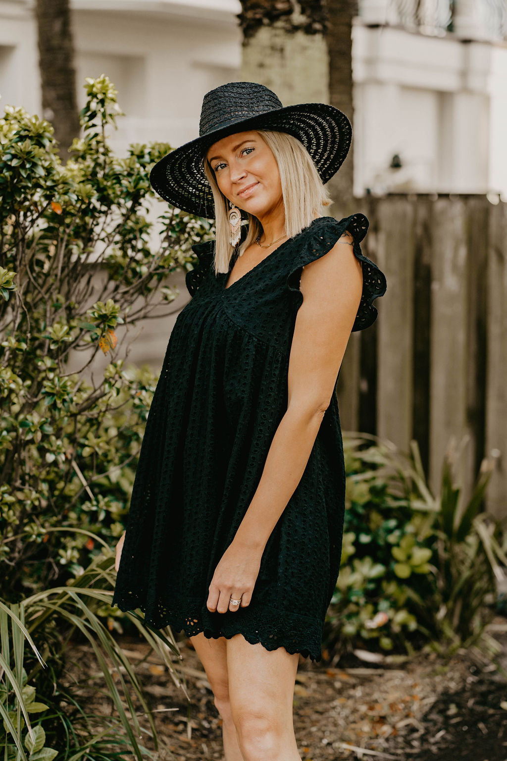 Throwing Shade Wide Brim Hat with Black Band in Black - Giddy Up Glamour Boutique
