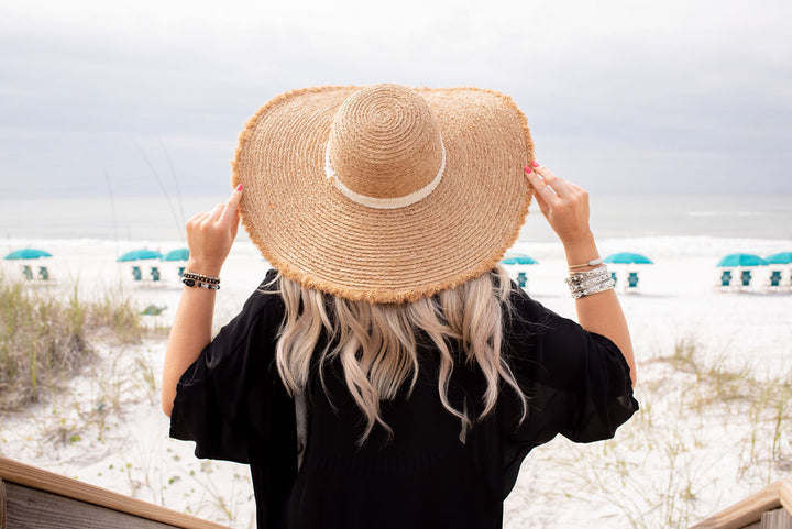The Sharpay Oversized Floppy Hat with Canvas Band in Natural Straw - Giddy Up Glamour Boutique