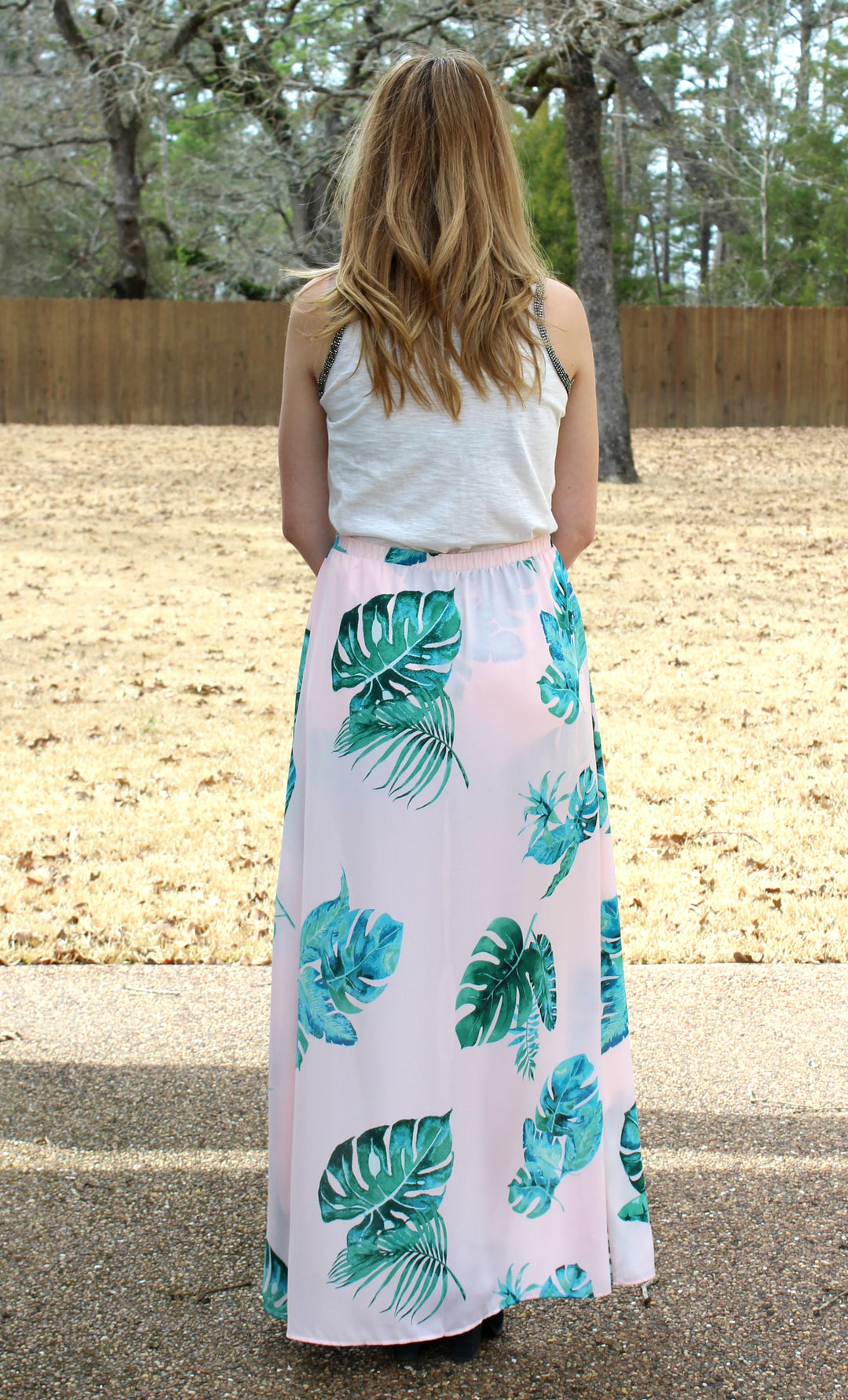 Palm Perfect Palm Leaf Maxi Skort in Light Pink - Giddy Up Glamour Boutique