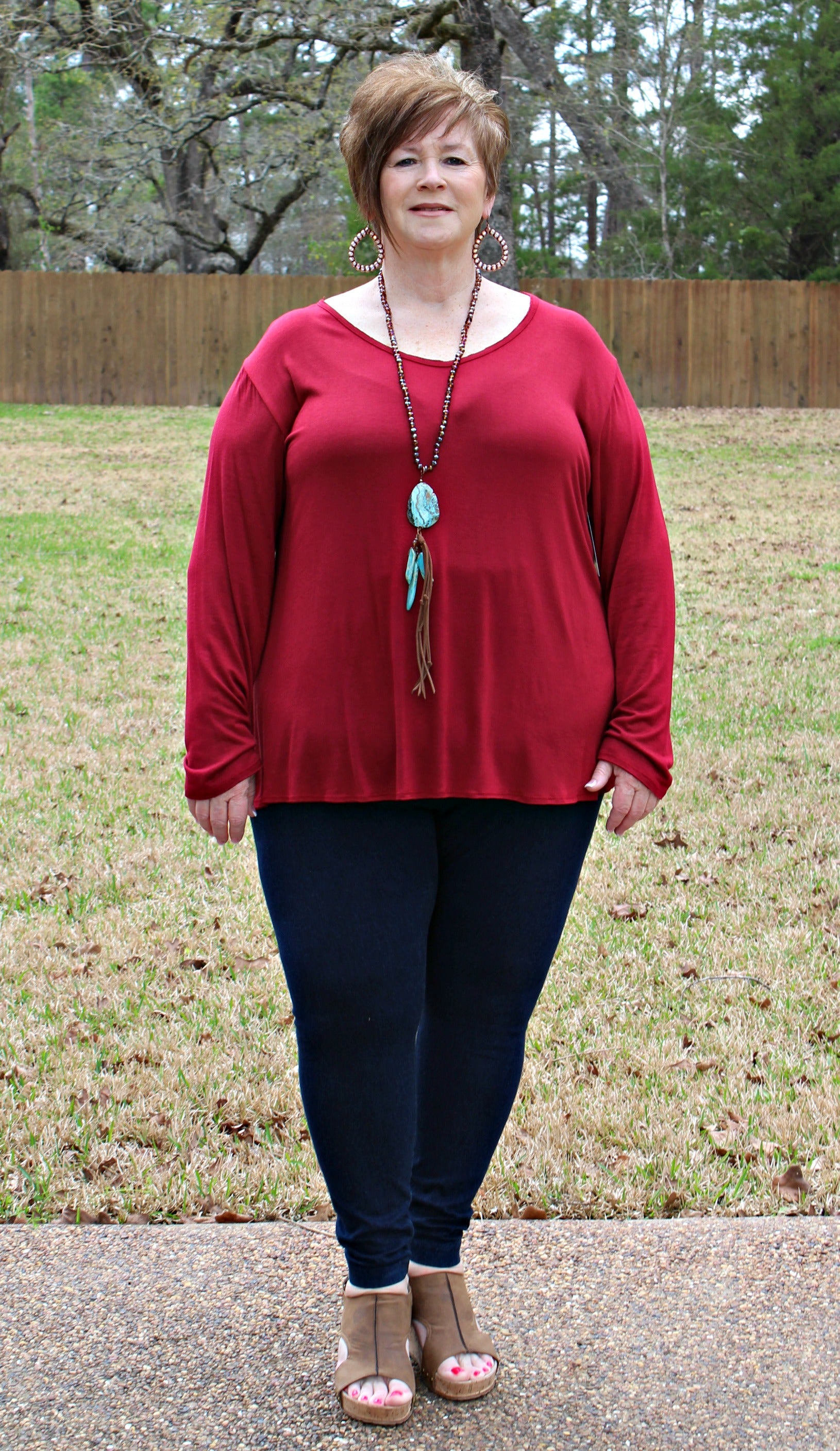 Ever So Casual Long Sleeve Top in Maroon - Giddy Up Glamour Boutique