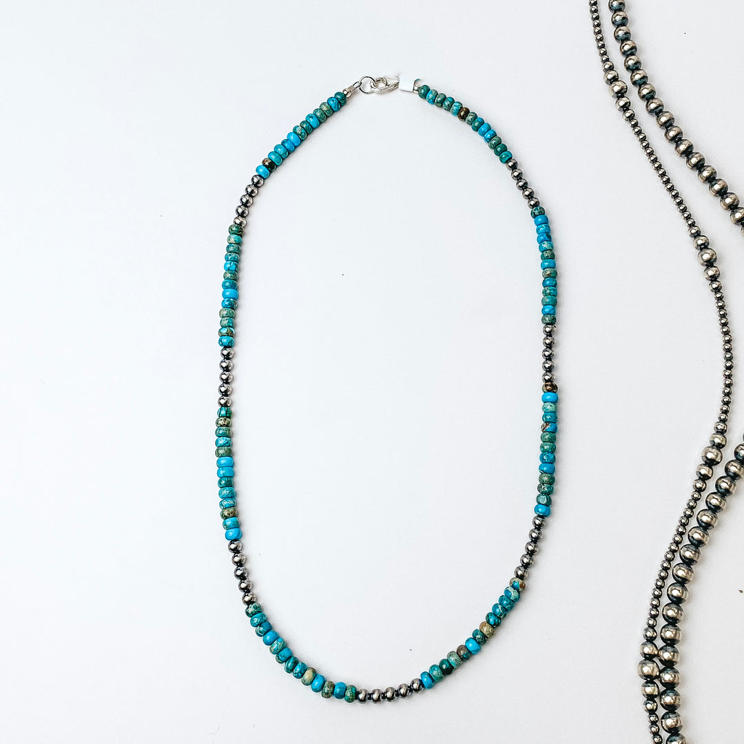 Corina Smith | Navajo Handmade Sterling Silver Kingman Turquoise Beaded Necklace with Navajo Pearl Spacers - Giddy Up Glamour Boutique
