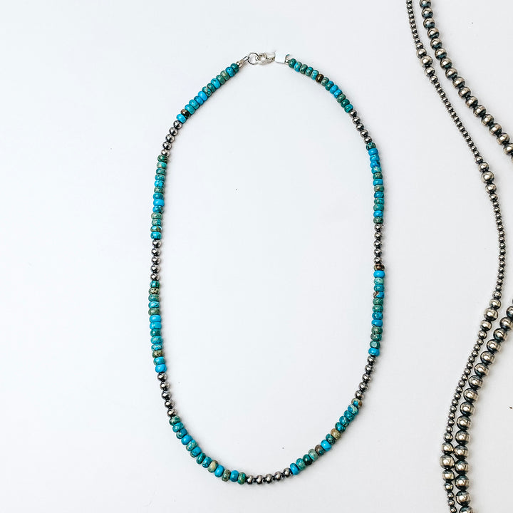 Corina Smith | Navajo Handmade Sterling Silver Kingman Turquoise Beaded Necklace with Navajo Pearl Spacers - Giddy Up Glamour Boutique
