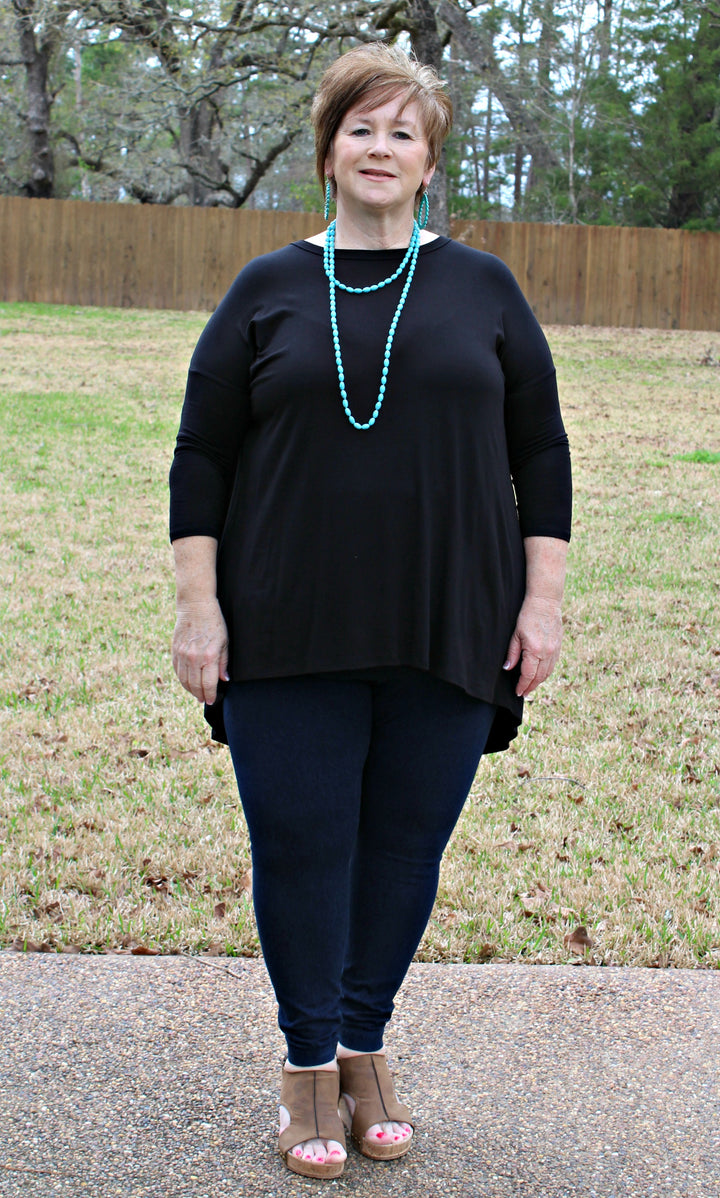 Last Chance Size Small | Casual Love Tunic Top with Criss Cross Back Detail in Black - Giddy Up Glamour Boutique