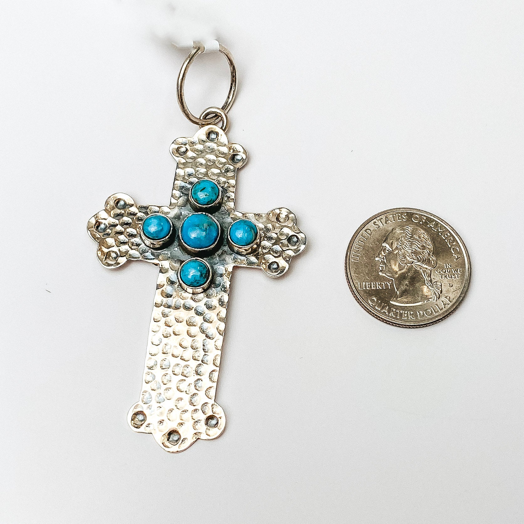 HaDa Collection | Sterling Silver Hammered Kingman Turquoise Cross Pendant - Giddy Up Glamour Boutique