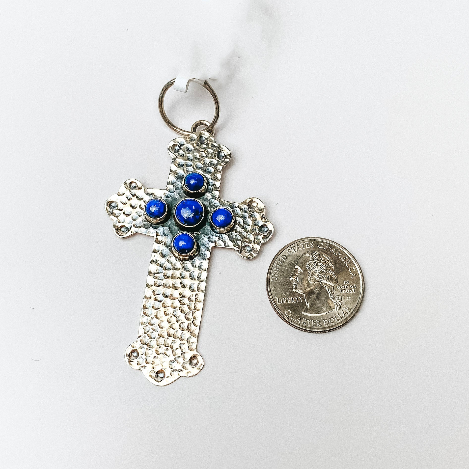 HaDa Collection | Sterling Silver Hammered Dark Lapis Cross Pendant