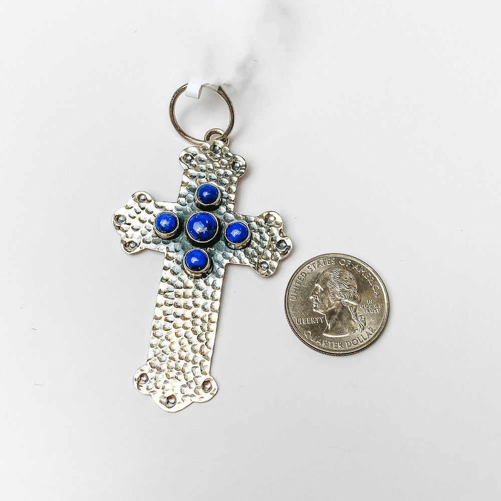 HaDa Collection | Sterling Silver Hammered Dark Lapis Cross Pendant - Giddy Up Glamour Boutique
