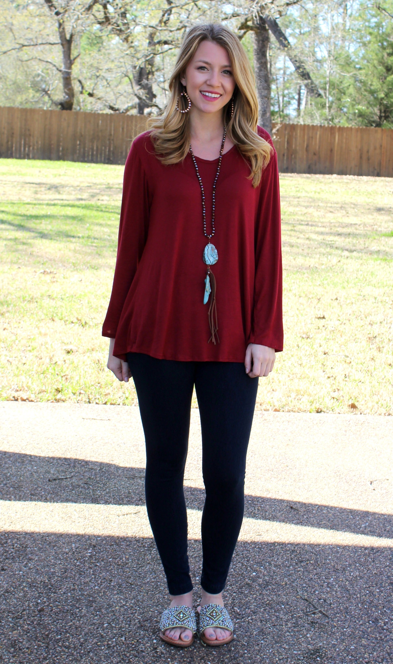 Ever So Casual Long Sleeve Top in Maroon