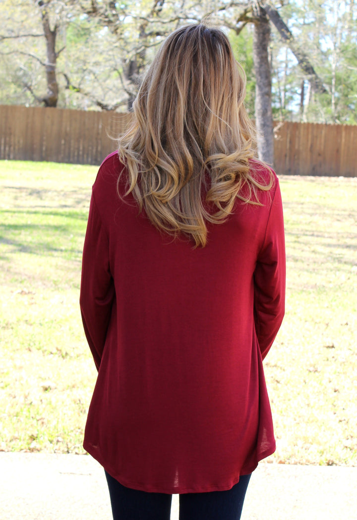 Ever So Casual Long Sleeve Top in Maroon - Giddy Up Glamour Boutique