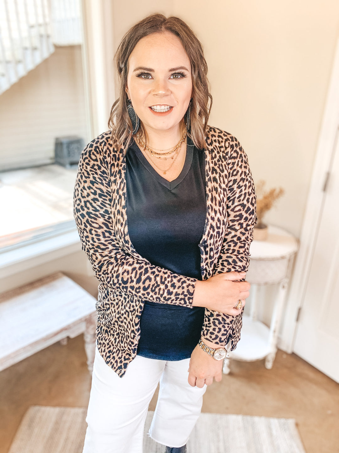 Coffee Dates Button Up Sweater Cardigan in Leopard - Giddy Up Glamour Boutique