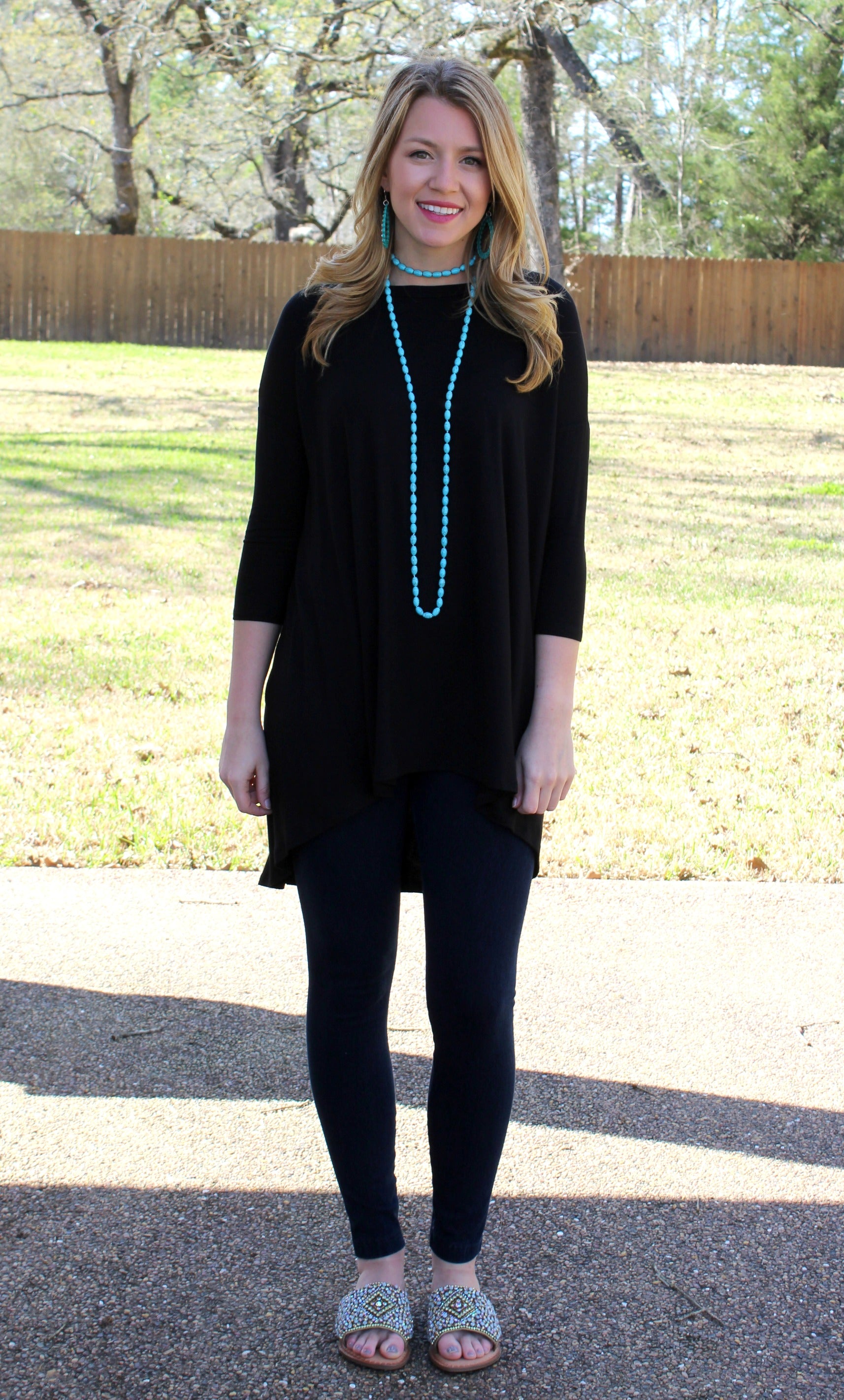 Last Chance Size Small | Casual Love Tunic Top with Criss Cross Back Detail in Black - Giddy Up Glamour Boutique