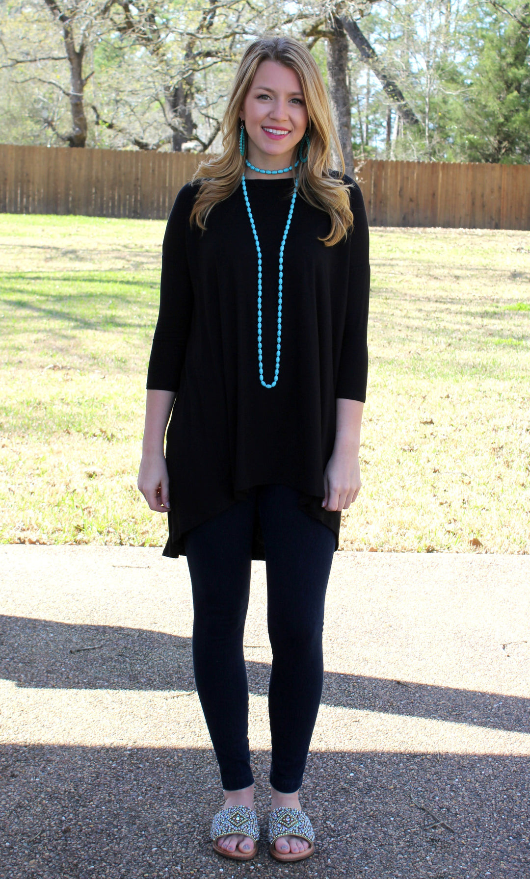 Last Chance Size Small | Casual Love Tunic Top with Criss Cross Back Detail in Black - Giddy Up Glamour Boutique