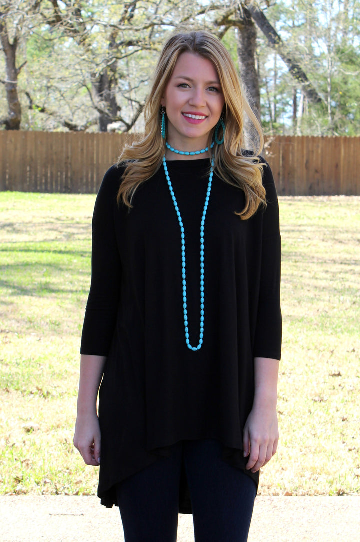 Last Chance Size Small | Casual Love Tunic Top with Criss Cross Back Detail in Black - Giddy Up Glamour Boutique