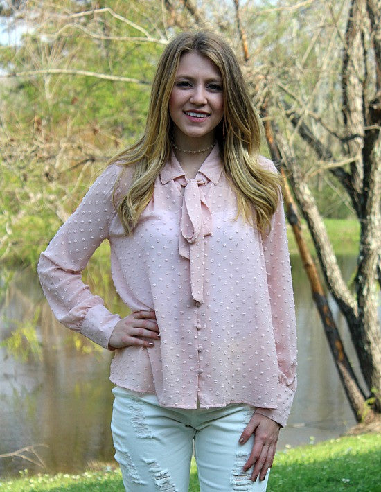 Last Chance Size Medium | Sweetly Dreaming Front Tie Button Down Chenille Top in Pink - Giddy Up Glamour Boutique