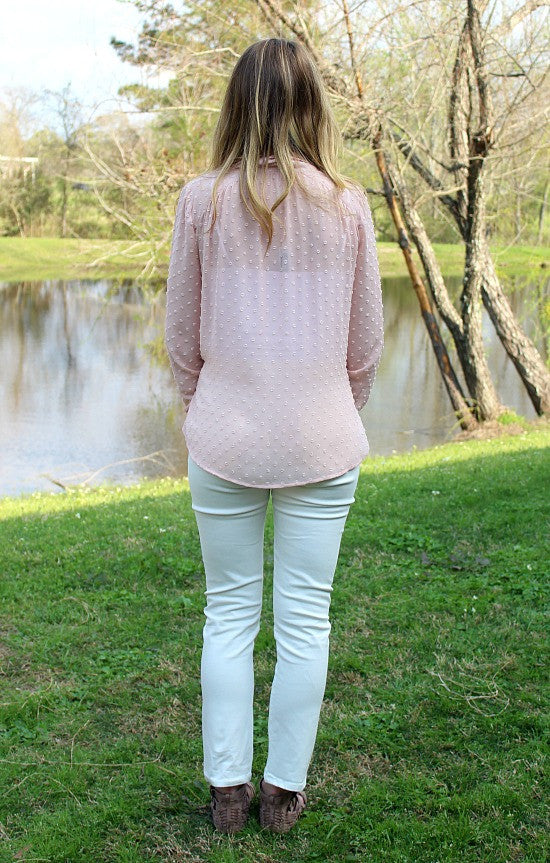 Last Chance Size Medium | Sweetly Dreaming Front Tie Button Down Chenille Top in Pink - Giddy Up Glamour Boutique