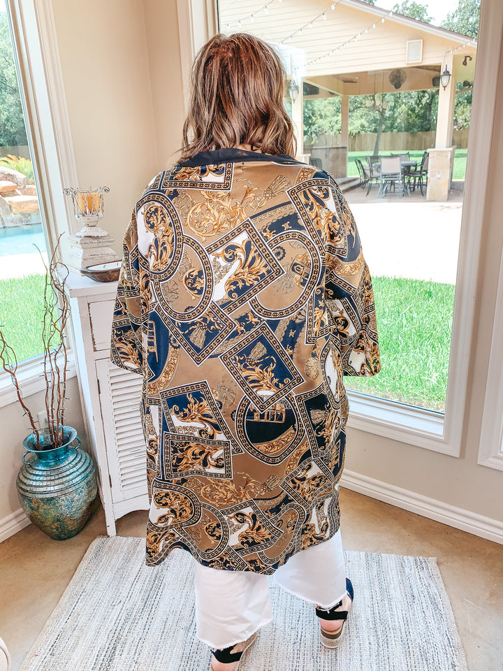 One Sure Way Baroque Print Kimono in Black and Gold - Giddy Up Glamour Boutique