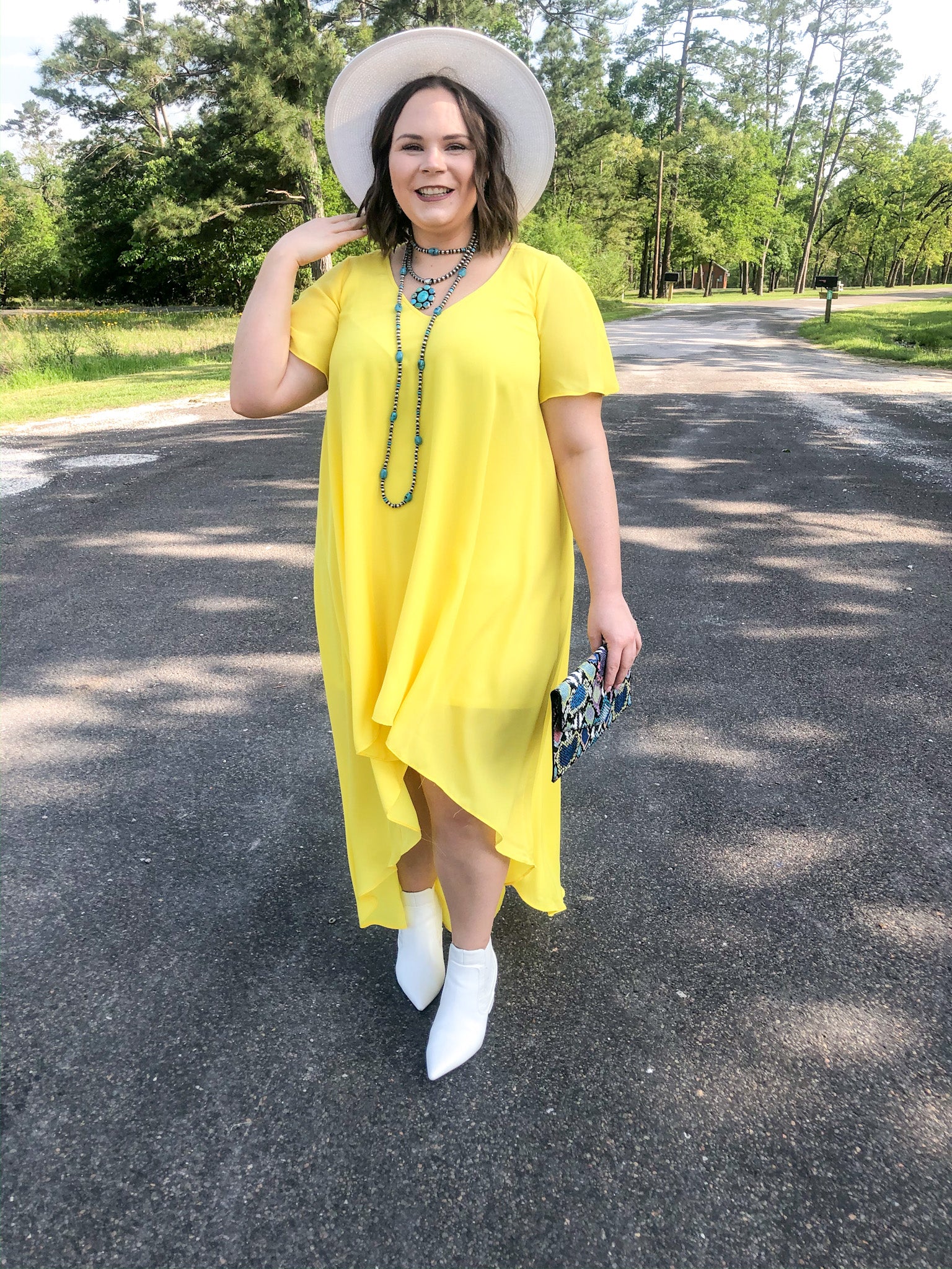 Last Chance Size Small & Med. | Girl On Fire Short Sleeve High-Low Dress with V-Neck in Lemon Yellow - Giddy Up Glamour Boutique