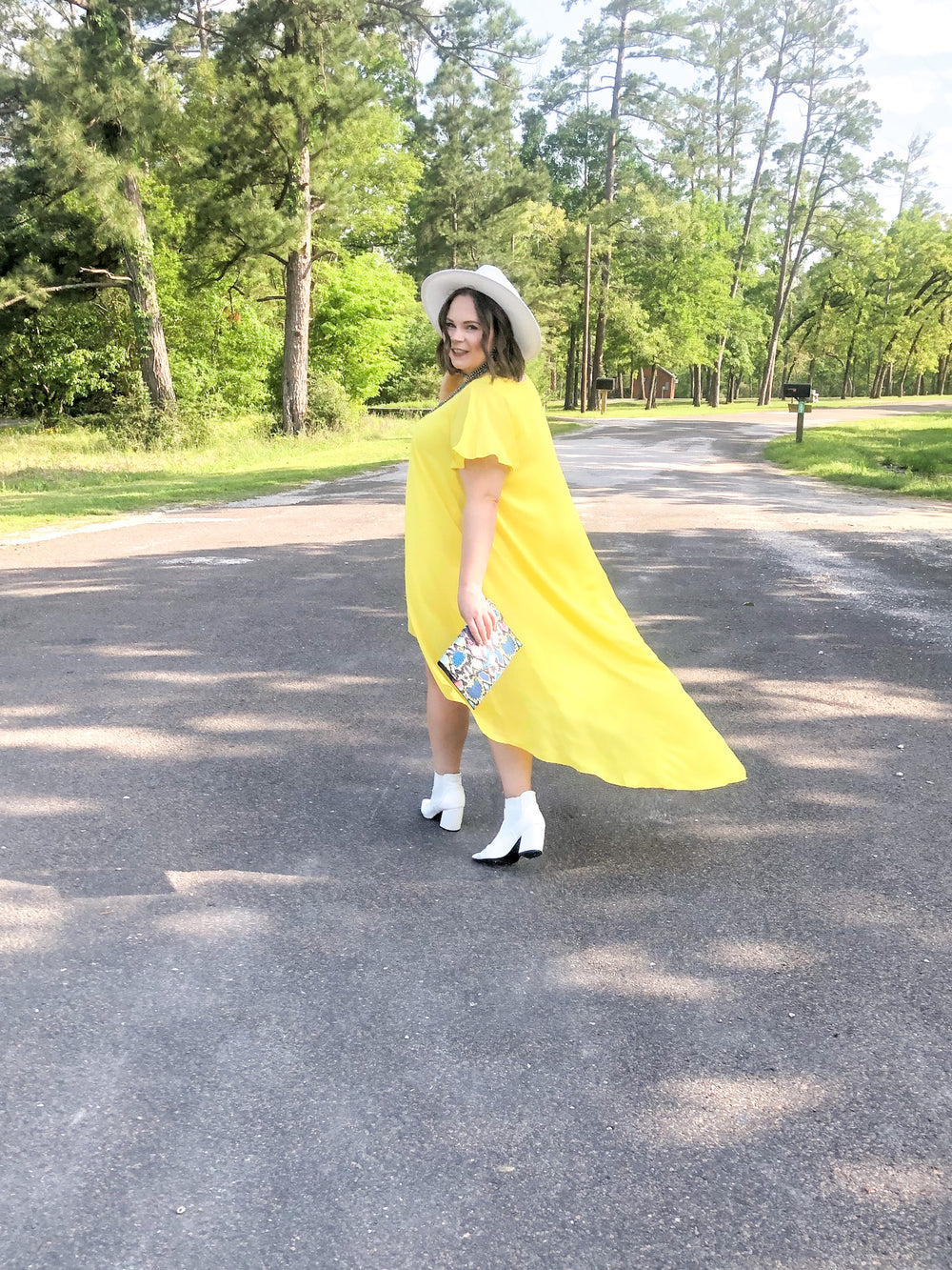Last Chance Size Small & Med. | Girl On Fire Short Sleeve High-Low Dress with V-Neck in Lemon Yellow - Giddy Up Glamour Boutique