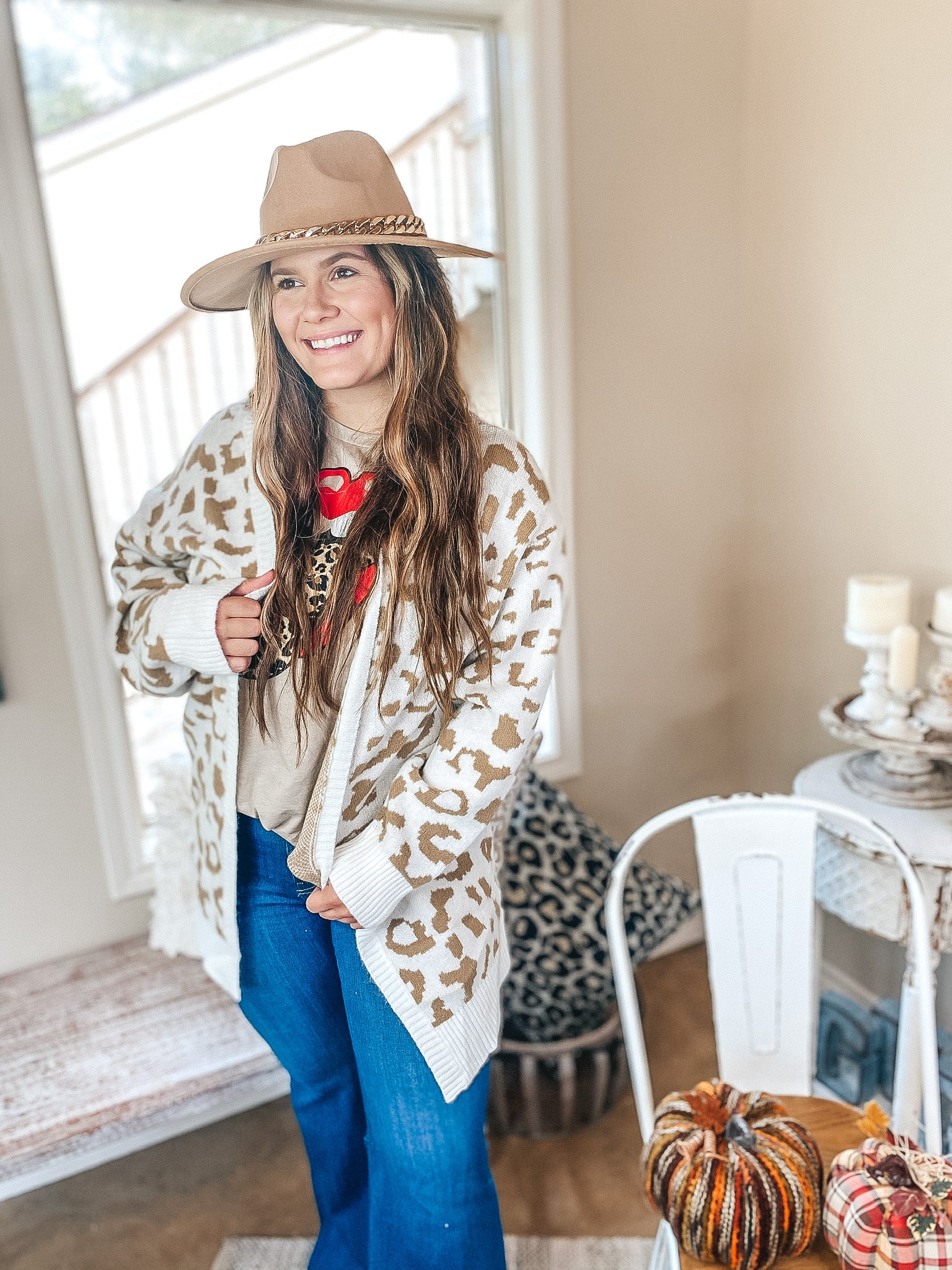 Missing You Taupe Leopard Long Sleeve Open Front Cardigan in Ivory - Giddy Up Glamour Boutique