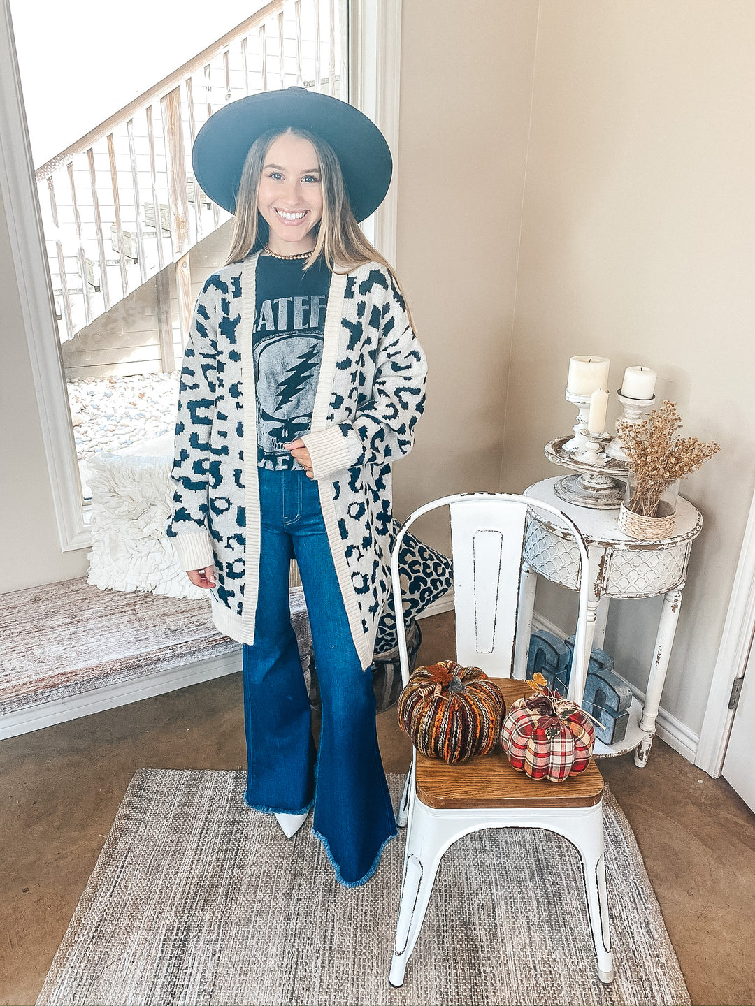 Missing You Black Leopard Long Sleeve Open Front Cardigan in Ivory - Giddy Up Glamour Boutique