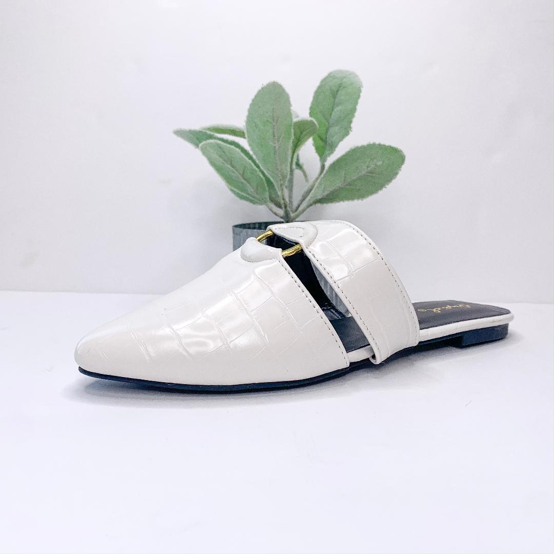 Expect Success O Ring Slip-On Mules in White - Giddy Up Glamour Boutique