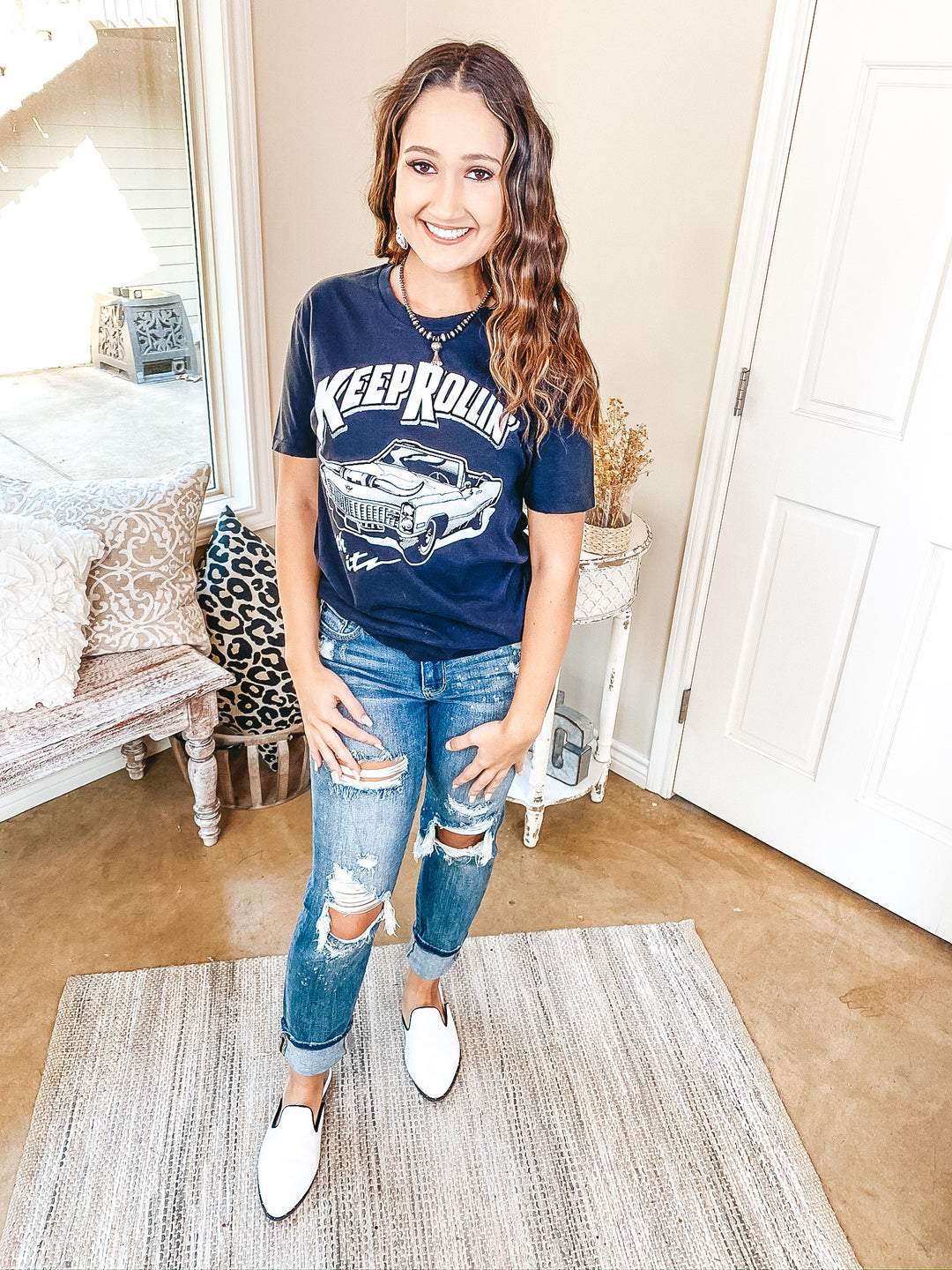 Keep Rolling With It Classic Car Graphic Tee in Black - Giddy Up Glamour Boutique